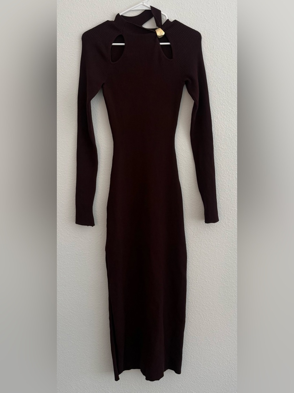 REVOLVE Long-Sleeve Cutout Ribbed Midi Dress in Dark Plum